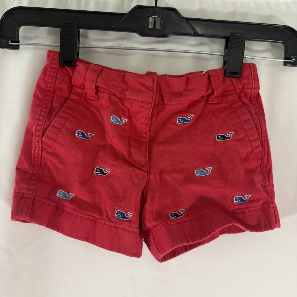 Vineyard Vines Shorts Toddler Girl 4T Red Whale Embroidered Adjustable Chino